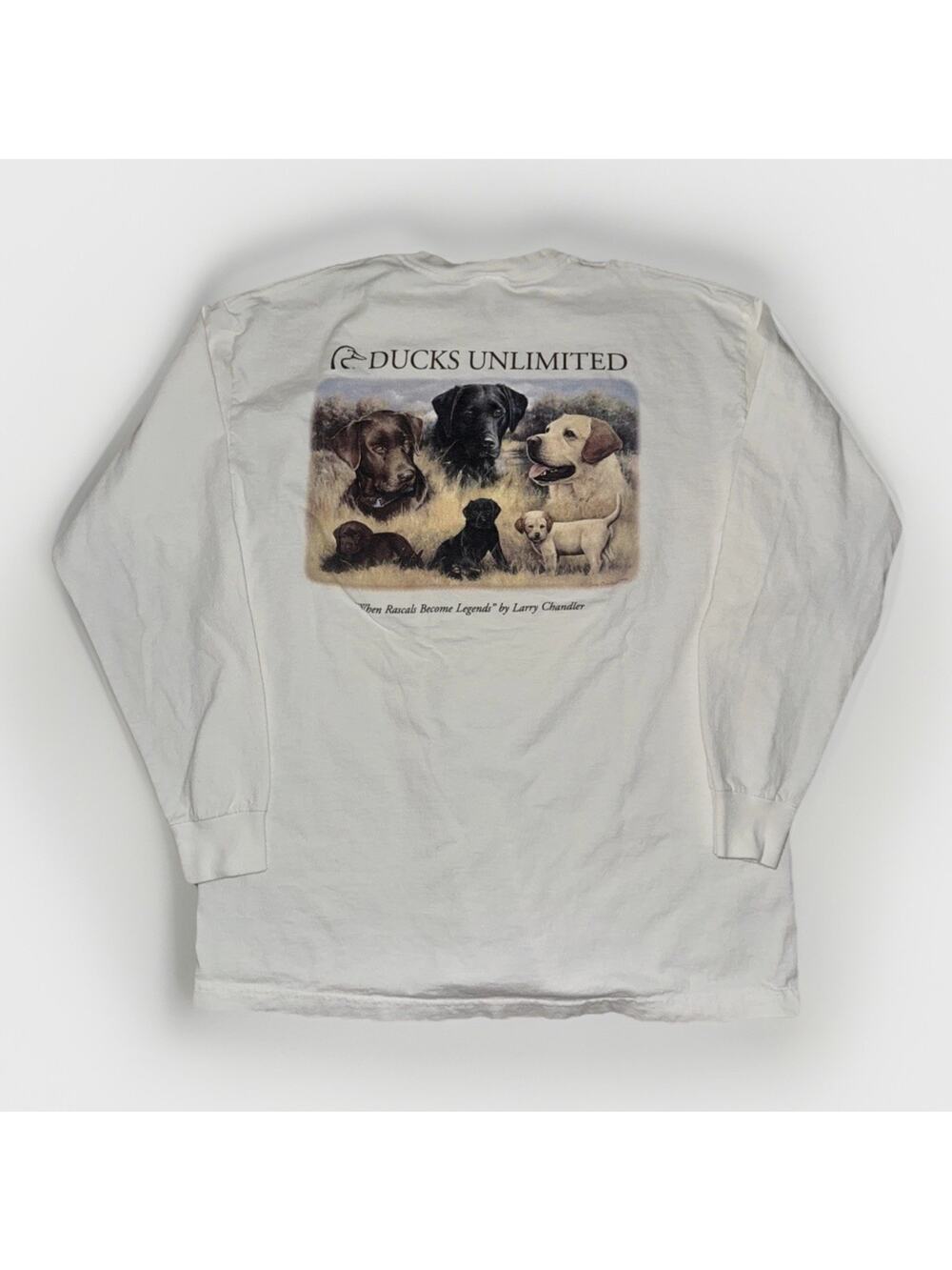 Vintage Ducks Unlimited Dog Graphic Long Sleeve Shirt White XL 22x29